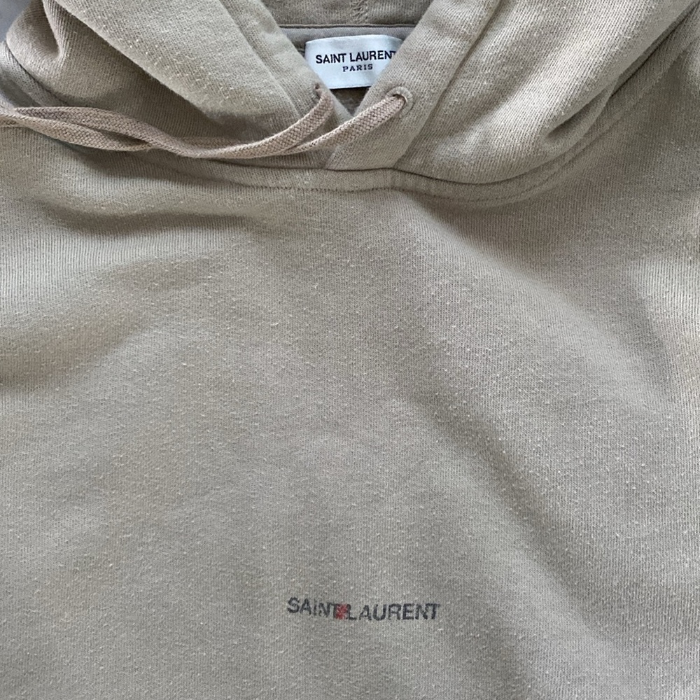 SAINT LAURENT Paris taupe mini logo hoodie